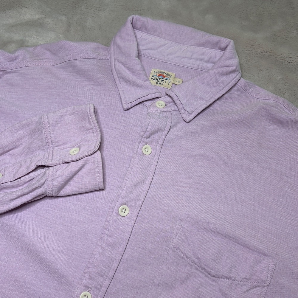 Faherty Sunwashed Knit Button-Up Shirt Mens L Purple Organic Cotton Long Sleeve - Picture 2 of 7